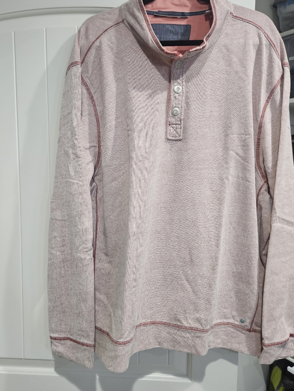 Tommy Bahama Light Pink Henley Pullover W/contrast Stitching 3/4 Snap Size XXXL